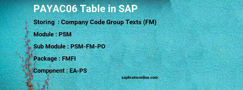 SAP PAYAC06 table