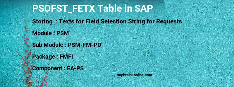 SAP PSOFST_FETX table
