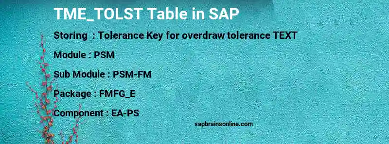SAP TME_TOLST table