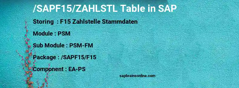 SAP /SAPF15/ZAHLSTL table