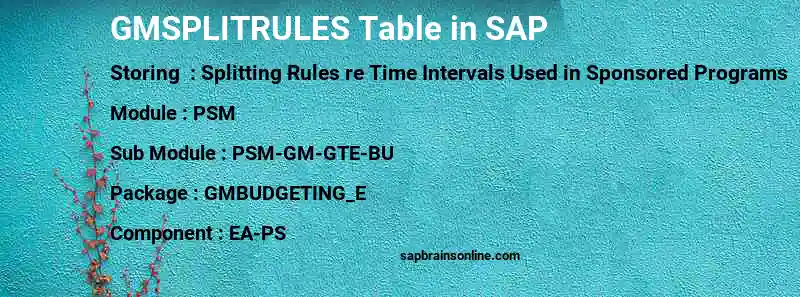 SAP GMSPLITRULES table