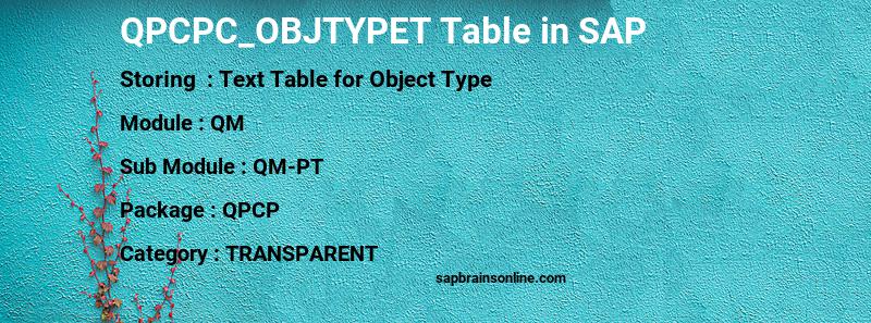 SAP QPCPC_OBJTYPET table