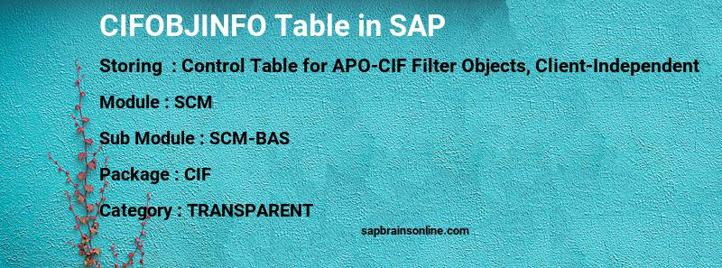 SAP CIFOBJINFO table