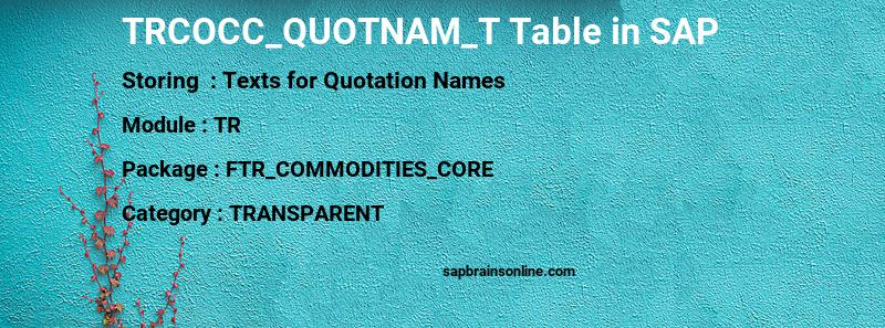 SAP TRCOCC_QUOTNAM_T table