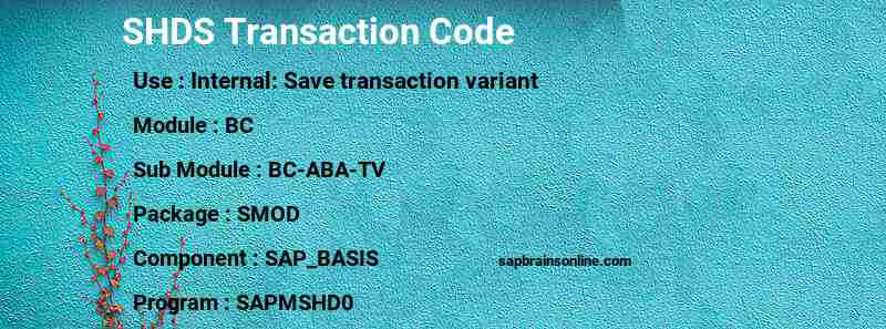 SAP SHDS transaction code