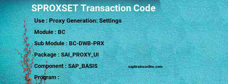 SAP SPROXSET transaction code