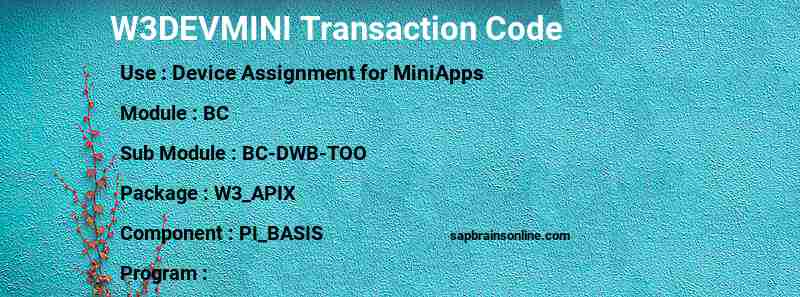 SAP W3DEVMINI transaction code