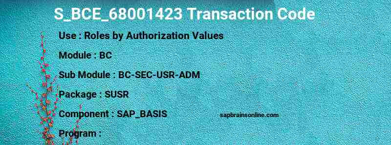 S_BCE_68001423 SAP tcode for - Roles by Authorization Values
