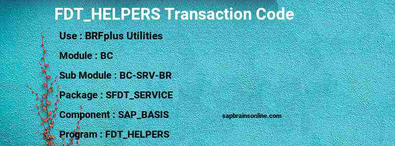 SAP FDT_HELPERS transaction code