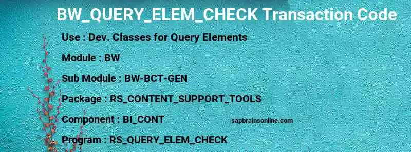 SAP BW_QUERY_ELEM_CHECK transaction code