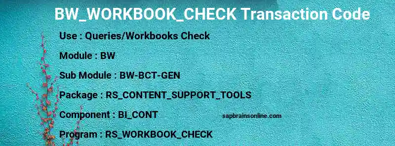 SAP BW_WORKBOOK_CHECK transaction code