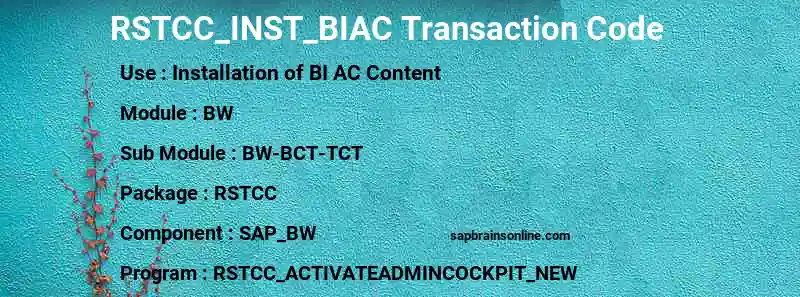 SAP RSTCC_INST_BIAC transaction code