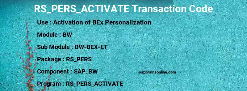 SAP RS_PERS_ACTIVATE transaction code