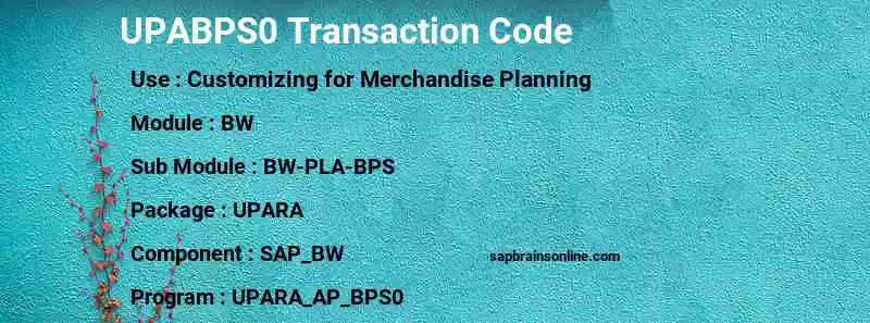 SAP UPABPS0 transaction code