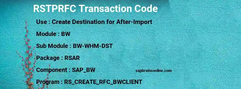 SAP RSTPRFC transaction code