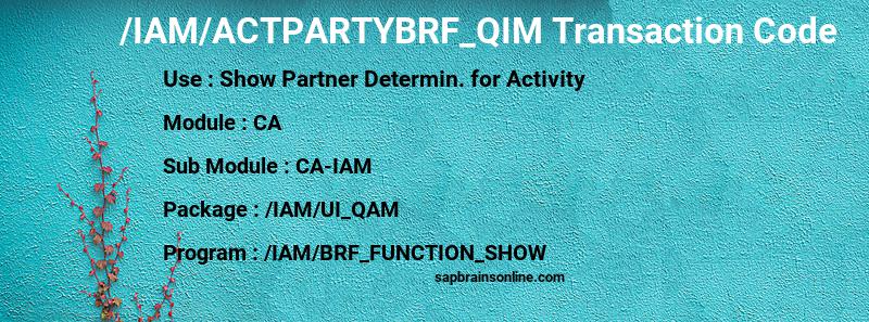 SAP /IAM/ACTPARTYBRF_QIM transaction code