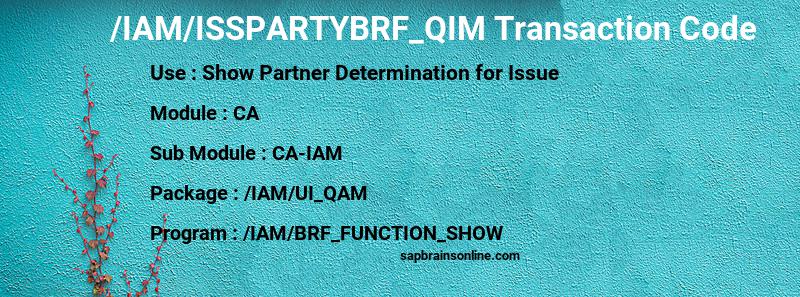 SAP /IAM/ISSPARTYBRF_QIM transaction code
