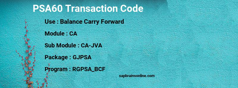 SAP PSA60 transaction code
