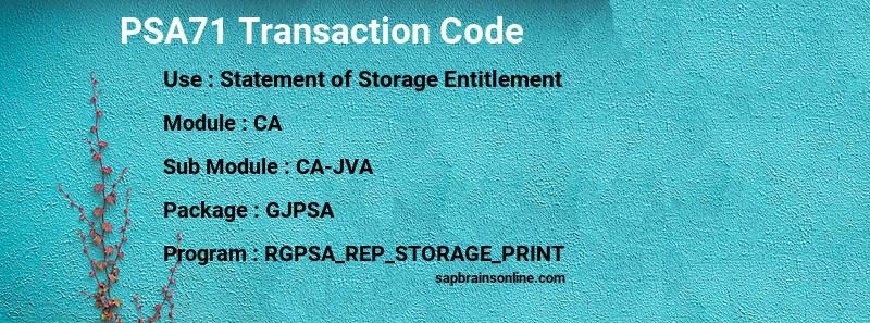 SAP PSA71 transaction code
