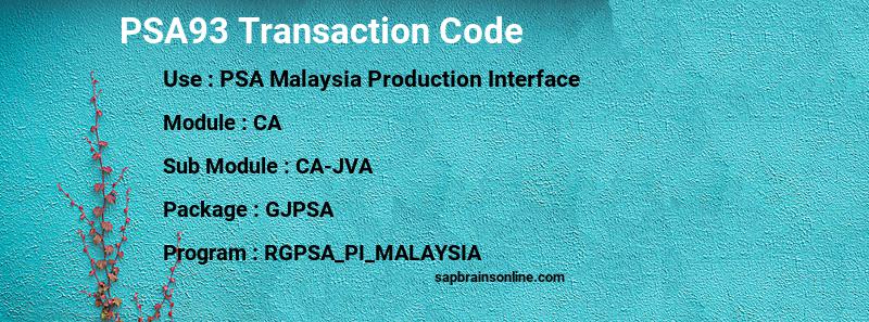 SAP PSA93 transaction code