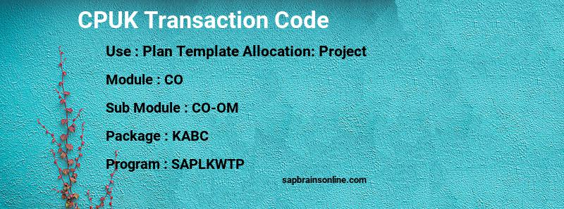 SAP CPUK transaction code