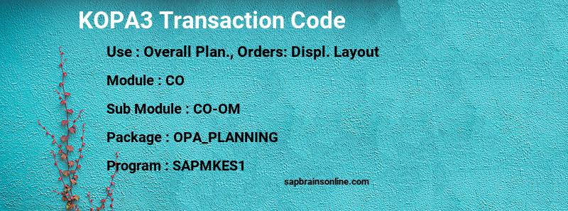 SAP KOPA3 transaction code