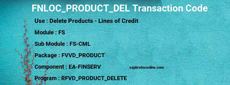 SAP FNLOC_PRODUCT_DEL transaction code