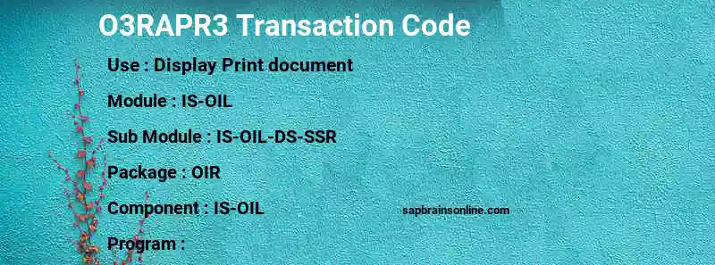 SAP O3RAPR3 transaction code