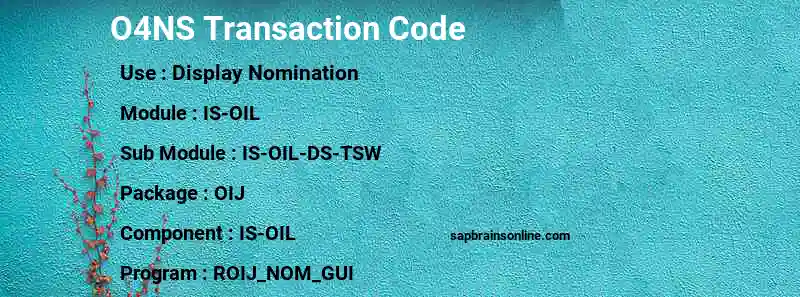 SAP O4NS transaction code