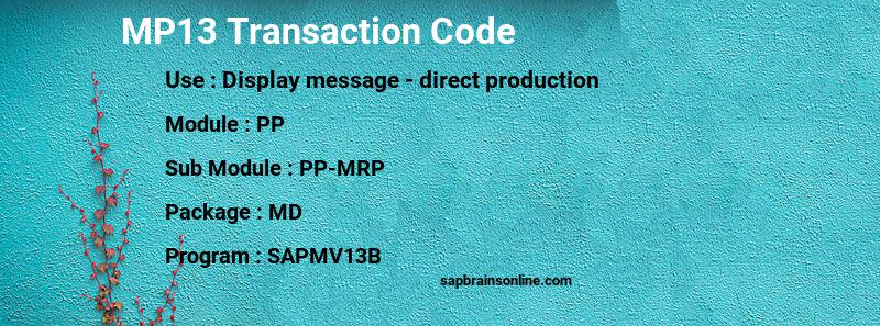 SAP MP13 transaction code