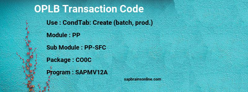 SAP OPLB transaction code