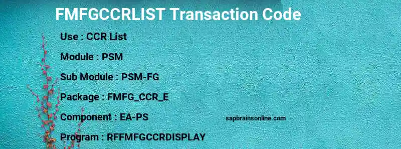 SAP FMFGCCRLIST transaction code