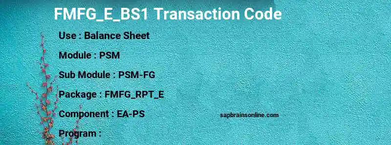 SAP FMFG_E_BS1 transaction code
