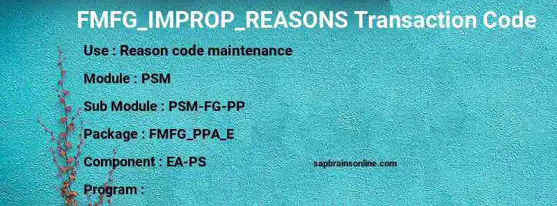 SAP FMFG_IMPROP_REASONS transaction code