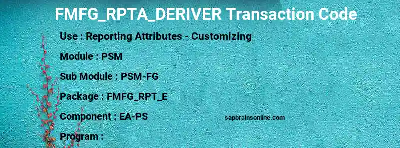 SAP FMFG_RPTA_DERIVER transaction code