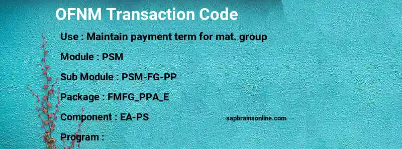 SAP OFNM transaction code