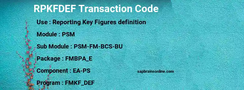 SAP RPKFDEF transaction code
