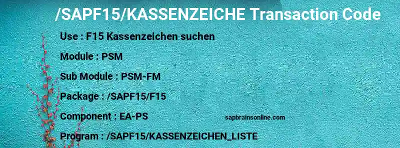 SAP /SAPF15/KASSENZEICHE transaction code