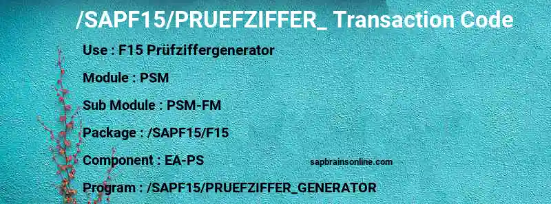 SAP /SAPF15/PRUEFZIFFER_ transaction code