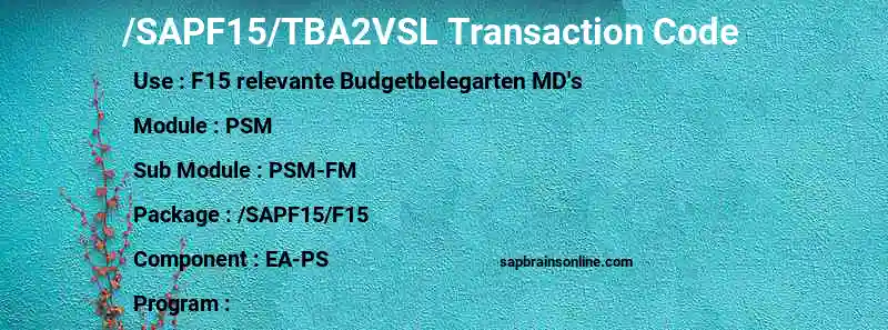 SAP /SAPF15/TBA2VSL transaction code