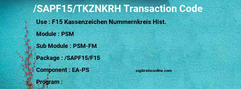 SAP /SAPF15/TKZNKRH transaction code
