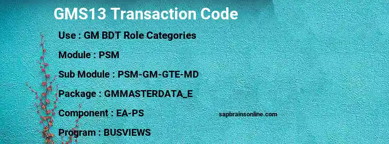 SAP GMS13 transaction code