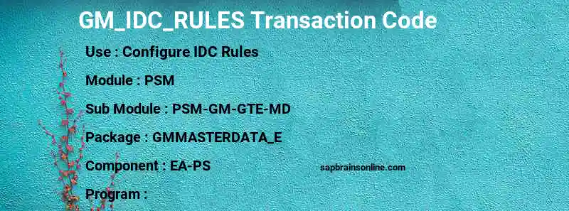 SAP GM_IDC_RULES transaction code