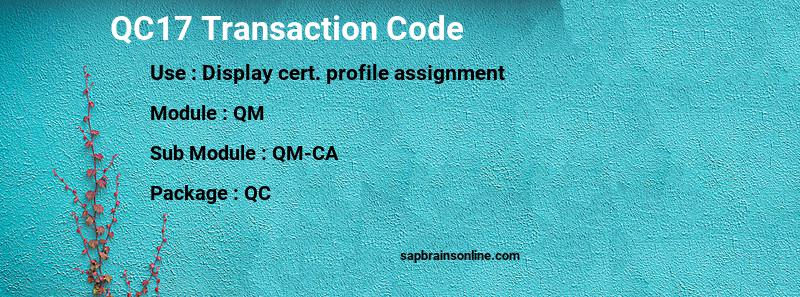 SAP QC17 transaction code