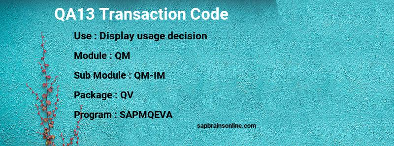 SAP QA13 transaction code