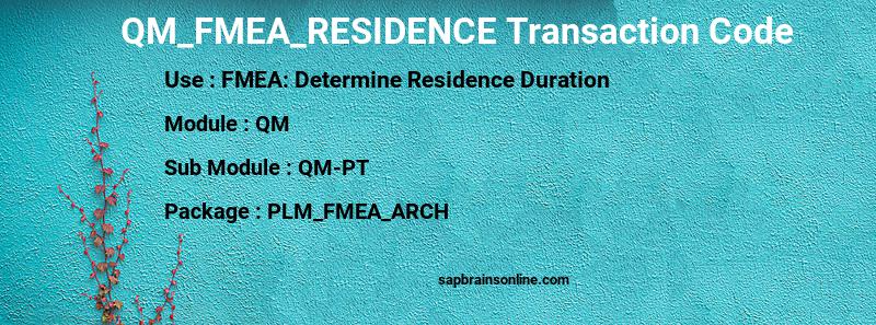 SAP QM_FMEA_RESIDENCE transaction code