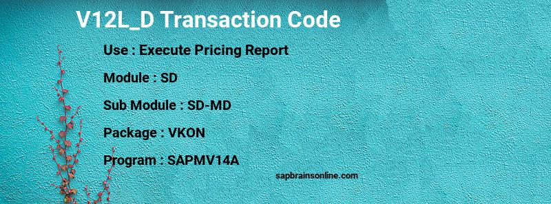 SAP V12L_D transaction code